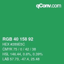 カラーコード: RGB 40 158 92 | qconv.com