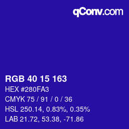 Color code: RGB 40 15 163 | qconv.com