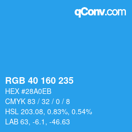 カラーコード: RGB 40 160 235 | qconv.com