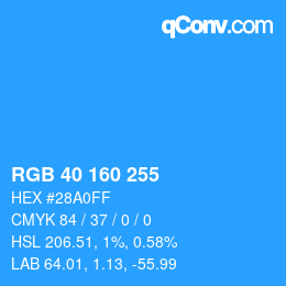 Color code: RGB 40 160 255 | qconv.com