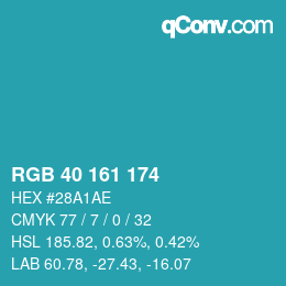 Color code: RGB 40 161 174 | qconv.com