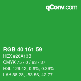 Color code: RGB 40 161 59 | qconv.com