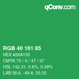 Color code: RGB 40 161 85 | qconv.com