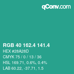カラーコード: RGB 40 162.4 141.4 | qconv.com