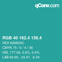 カラーコード: RGB 40 162.4 156.4 | qconv.com