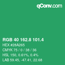カラーコード: RGB 40 162.8 101.4 | qconv.com