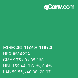 カラーコード: RGB 40 162.8 106.4 | qconv.com