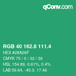 カラーコード: RGB 40 162.8 111.4 | qconv.com
