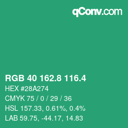 カラーコード: RGB 40 162.8 116.4 | qconv.com