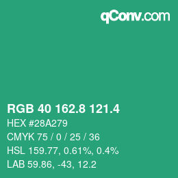カラーコード: RGB 40 162.8 121.4 | qconv.com