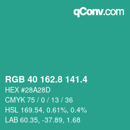 カラーコード: RGB 40 162.8 141.4 | qconv.com
