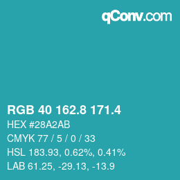 カラーコード: RGB 40 162.8 171.4 | qconv.com