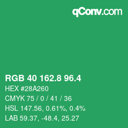 カラーコード: RGB 40 162.8 96.4 | qconv.com