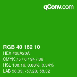 Color code: RGB 40 162 10 | qconv.com