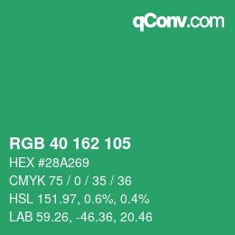 カラーコード: RGB 40 162 105 | qconv.com