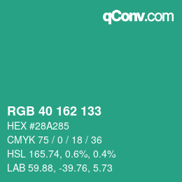 Color code: RGB 40 162 133 | qconv.com