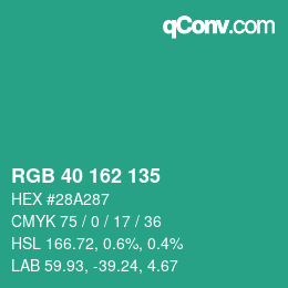 Color code: RGB 40 162 135 | qconv.com