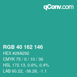 カラーコード: RGB 40 162 146 | qconv.com
