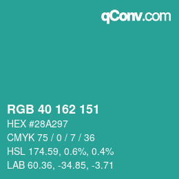 Color code: RGB 40 162 151 | qconv.com