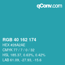 カラーコード: RGB 40 162 174 | qconv.com