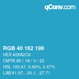 カラーコード: RGB 40 162 198 | qconv.com