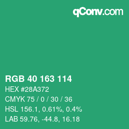 カラーコード: RGB 40 163 114 | qconv.com