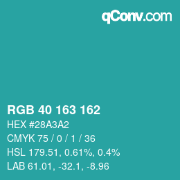 Color code: RGB 40 163 162 | qconv.com
