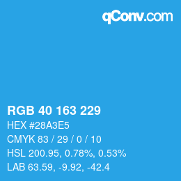 カラーコード: RGB 40 163 229 | qconv.com