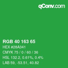 Color code: RGB 40 163 65 | qconv.com