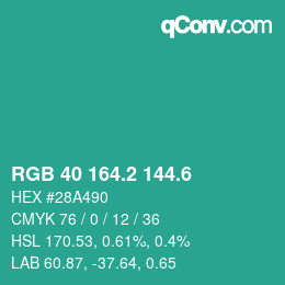カラーコード: RGB 40 164.2 144.6 | qconv.com