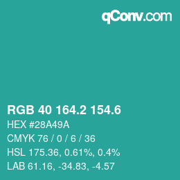 カラーコード: RGB 40 164.2 154.6 | qconv.com