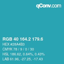 カラーコード: RGB 40 164.2 179.6 | qconv.com