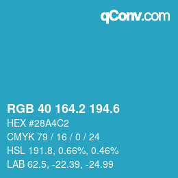 カラーコード: RGB 40 164.2 194.6 | qconv.com