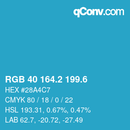 カラーコード: RGB 40 164.2 199.6 | qconv.com