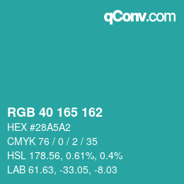 Color code: RGB 40 165 162 | qconv.com