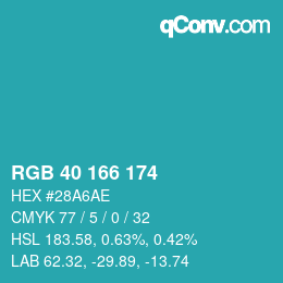Color code: RGB 40 166 174 | qconv.com