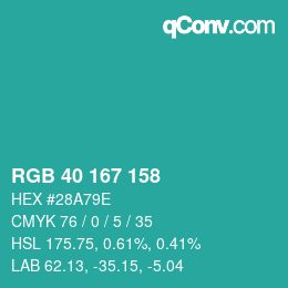 カラーコード: RGB 40 167 158 | qconv.com