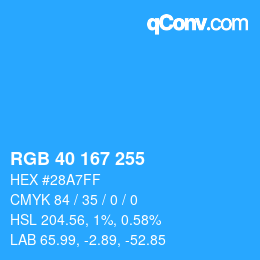 カラーコード: RGB 40 167 255 | qconv.com