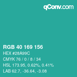 颜色代码: RGB 40 169 156 | qconv.com