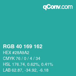 Color code: RGB 40 169 162 | qconv.com