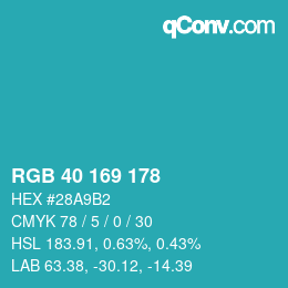 カラーコード: RGB 40 169 178 | qconv.com