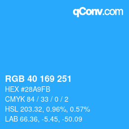 Color code: RGB 40 169 251 | qconv.com