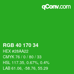 颜色代码: RGB 40 170 34 | qconv.com