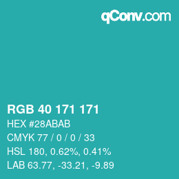 颜色代码: RGB 40 171 171 | qconv.com