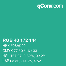カラーコード: RGB 40 172 144 | qconv.com