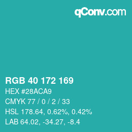Color code: RGB 40 172 169 | qconv.com