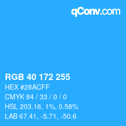 Color code: RGB 40 172 255 | qconv.com