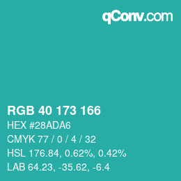 Color code: RGB 40 173 166 | qconv.com