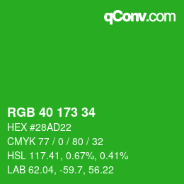 カラーコード: RGB 40 173 34 | qconv.com