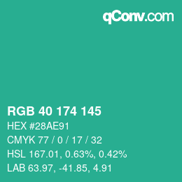 Color code: RGB 40 174 145 | qconv.com